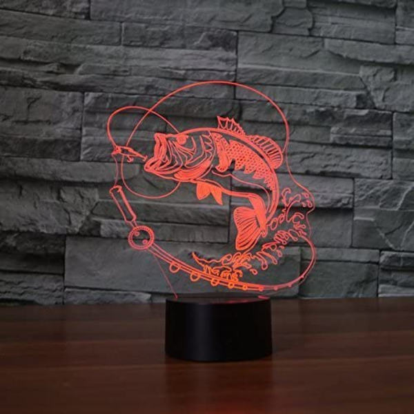 3D fisk nattljus illusion lampa 7 färger förändring LED touch U