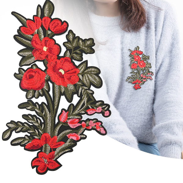 Rød Rose Tøj Broderet Patch DIY Dekoration Strygejern Sy Mærkat Applikation Håndværk Tilbehør