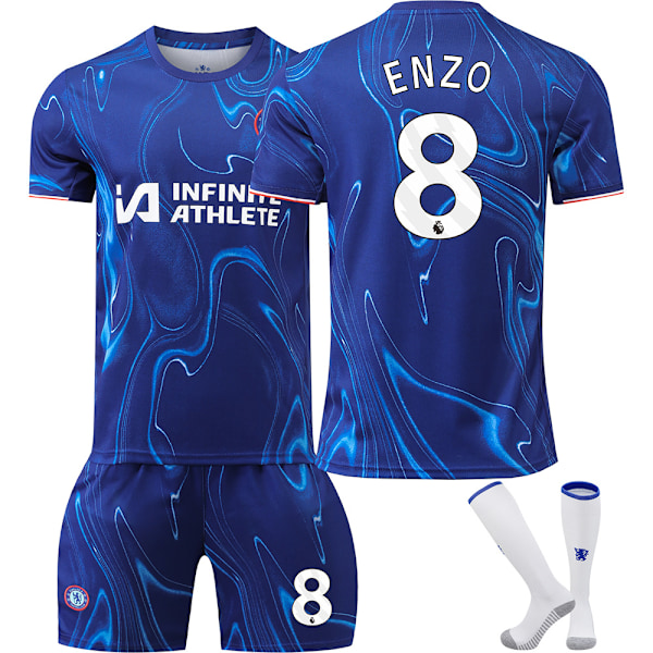 Fotbollströja Set, Chelsea NO.8 Enzo Fotbollströja för Pojkar Flickor, Andningsbar Snabbtorkande Fotbollskostym 28