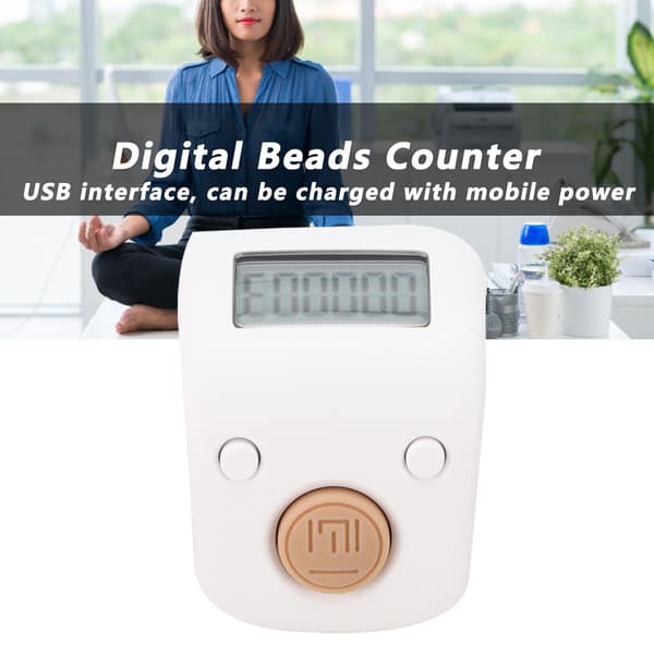 Digital Perleteller Manuell Ringform Mini Chanting Counting Tool for Buddhist MeditationWisdom White