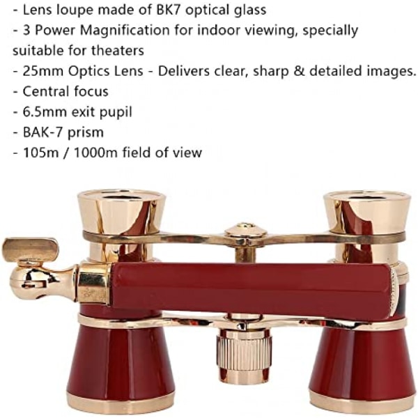 Operaglas Kikkert 3X25 BK7 Optisk Glas Bærbar Tel