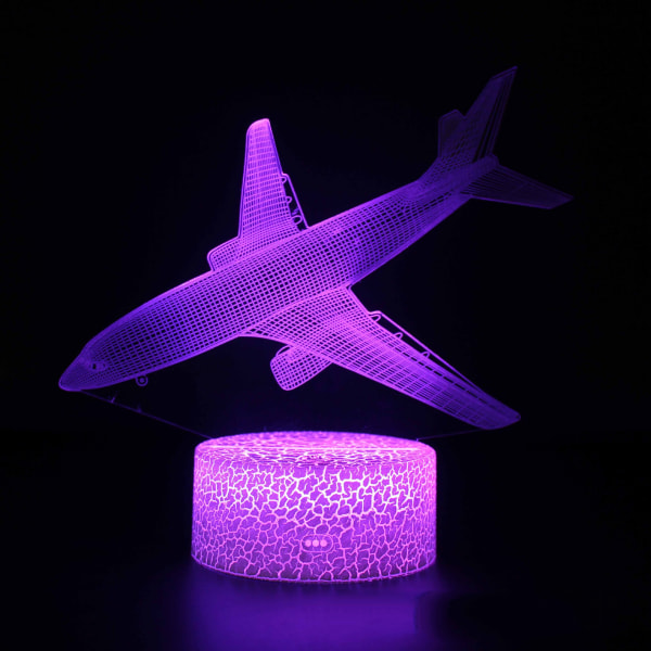 Flygplan Nattlampa, 3D Illusion Lamp, 16 Färger Ändras