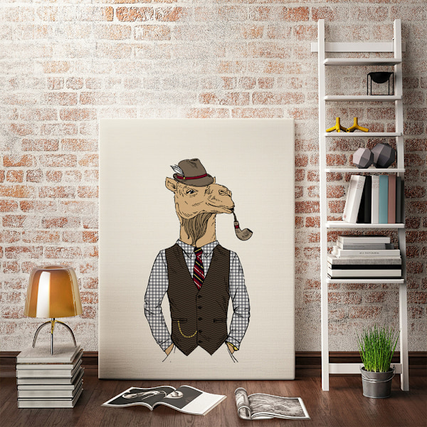 Djur Gentleman Väggkonst Canvas Tryck Affisch, Enkelt Mode Vattenfärg Konst Dra