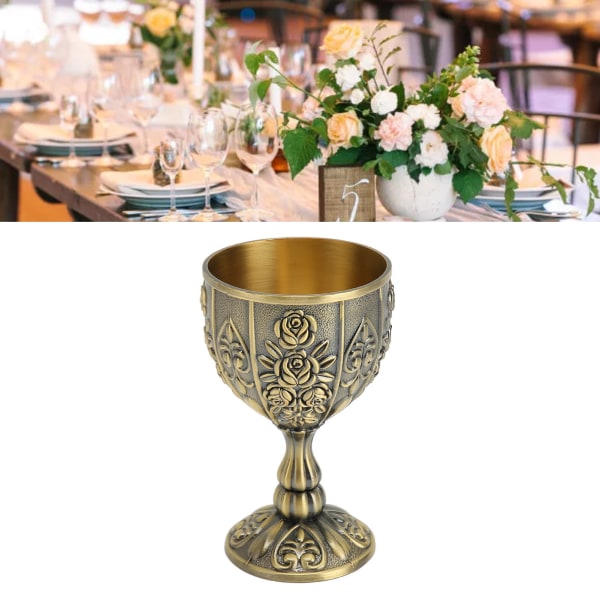 Metal præget vinkop Vintage blomstermønster Udsøgte detaljer Metal vin kop til boligdekoration gaver Bronze