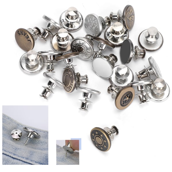 24 stk. Knappnåler Jeans Bukser Universal Spikerfri Midjeendring Avtakbar Justering DIY