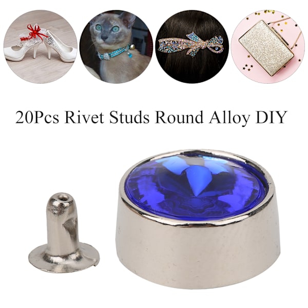 20 stk. nitte studs runde legering DIY sko tøj tasker dekoration med 20 stk. skiver 12mm dybblå
