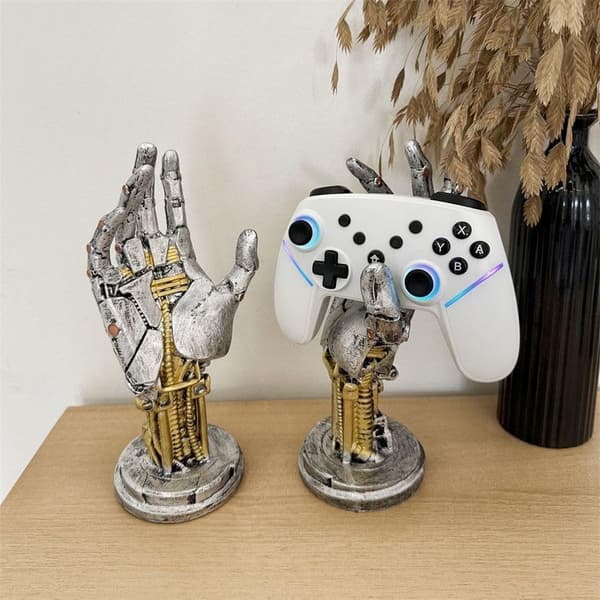 Cyberpunk Mekanisk Handstativ - Universell Spelheadset- och Kontrollhållare för Skrivbord - Robotarm A Silver 1 Pack