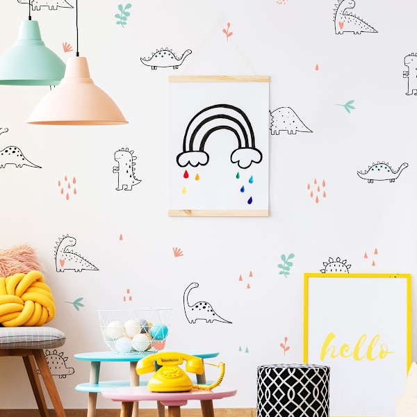 Dinosaur Stickaround Veggklistremerker | Perfekt for å skape et dinosaur-tema soverom | Enkelt å påføre, rent fjernbart