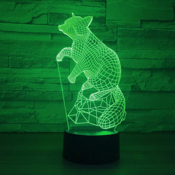 3D Dyre Fox Natlampe, 3D Illusionslampe 16 Farveskift