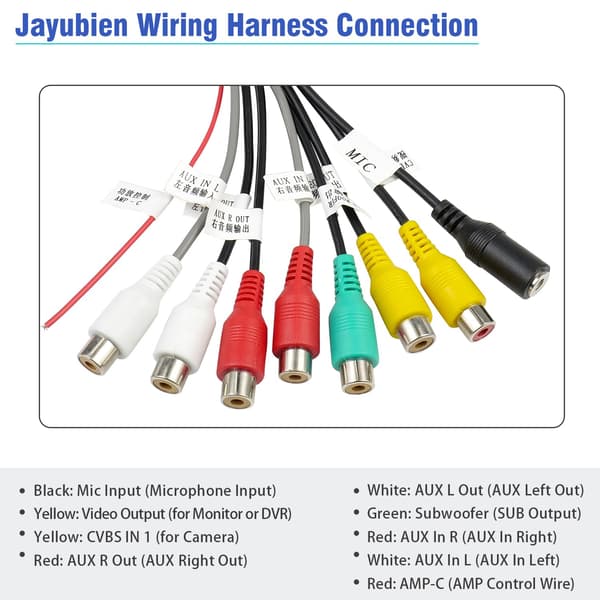 20-bens ledningsnet med 8 RCA-stik, integrerer video, AUX, subwoofer og mikrofonindgange for problemfri integration, til A 20Pin Connector with 8RCA Plug