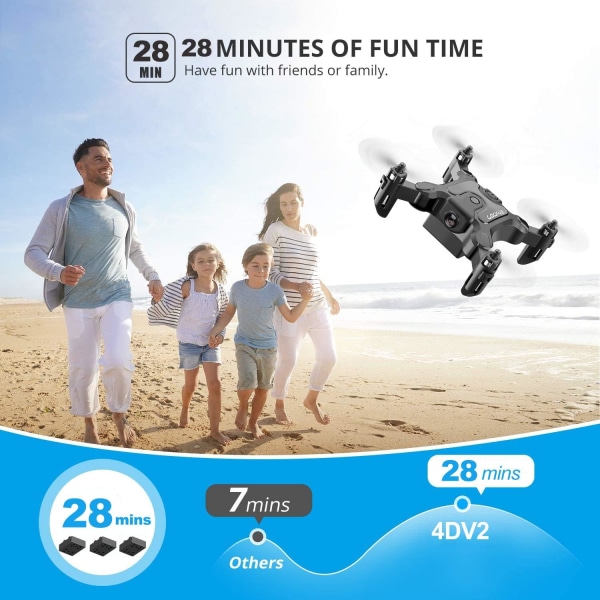 Taitettava minidrone lapsille, V2 Nano Pocket RC -lentokone aloittelijoille