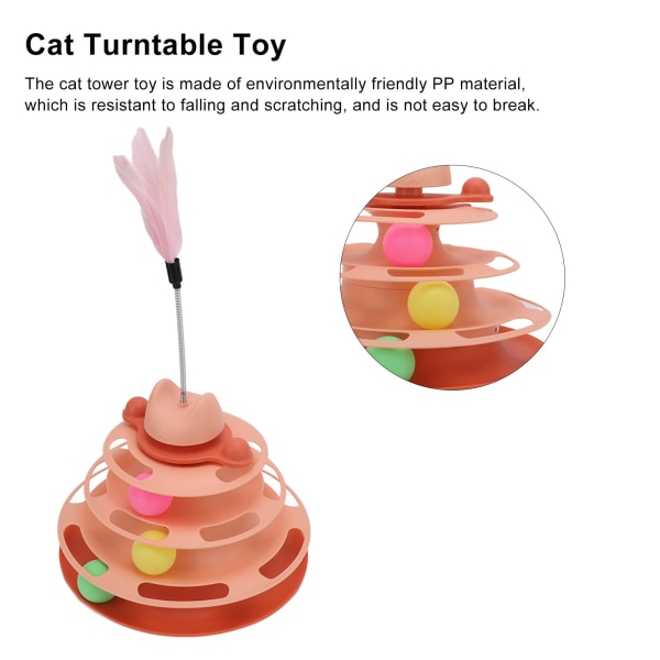 Kattepladespiller Legetøj 4 Niveauer Interaktivt Killingebane Rulleøvelse Legetøj med FjerpindPink