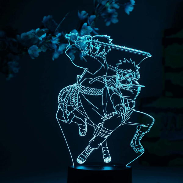 Naruto & Sasuke Otaku-lampa – Naruto Shippuden – Anime-lampafigur Nattlampa, 16 färger RGB LED – Fjärrkontroll, 3D Anime-rumsdekorationsgåva