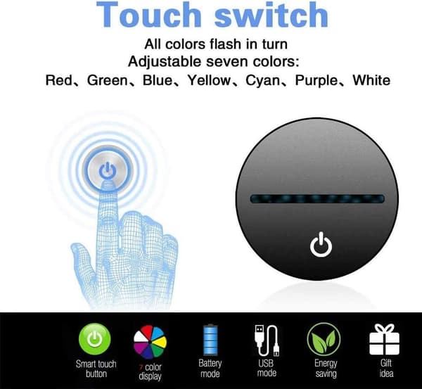 3D Bachelorhat Natlampe USB Strøm Touch Switch LED Dec
