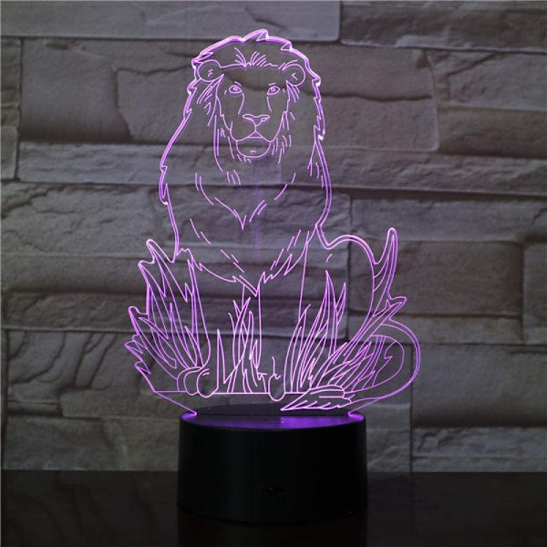 3D Illusion Nattlampa Skrivbordslampa 3D Led Lejonmodell Nattlampa USB 7 Färger Svart Bas Bordlampa Heminredning Barn Pojke Födelsedag Dekorationer