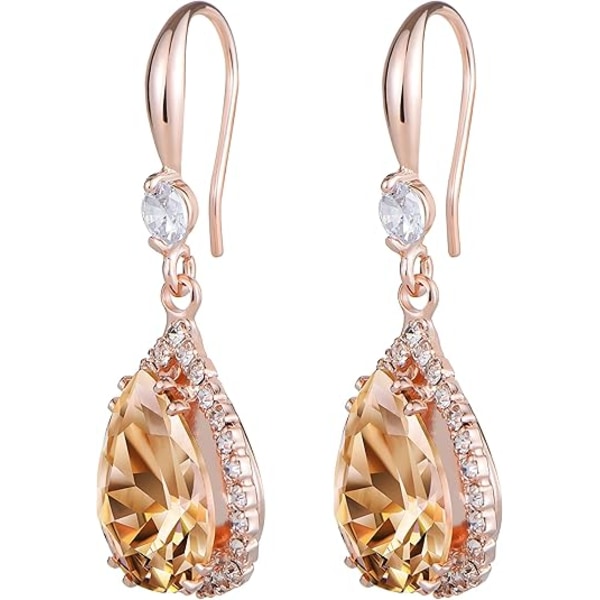 Faux diamant dråbe øreringe til kvinder Trendy, Rhinestone dråbe lysekrone øreringe, Teardrop Crystal Cubic Zirconia bryllup smykkesæt Rose Gold