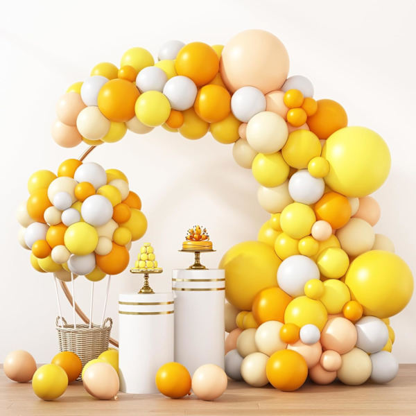 129 kpl keltaisen sarjan ilmapalloja eri kokoja 18 12 10 5 tuuman pakkaus oransseja keltaisia ilmapalloja Garland Arch Extra Large ilmapalloja syntymäpäivälahjaksi Orange Yellow