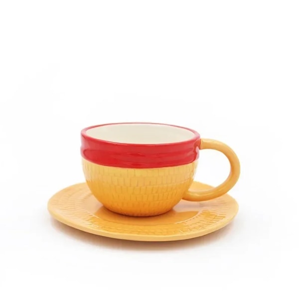 Anime Kaffemugg med Fat Kreativ Luffy Ace Sabo Tre Bröder Hattformad Keramisk Kaffekopp Barns Födelsedagspresent Kopp Luffy