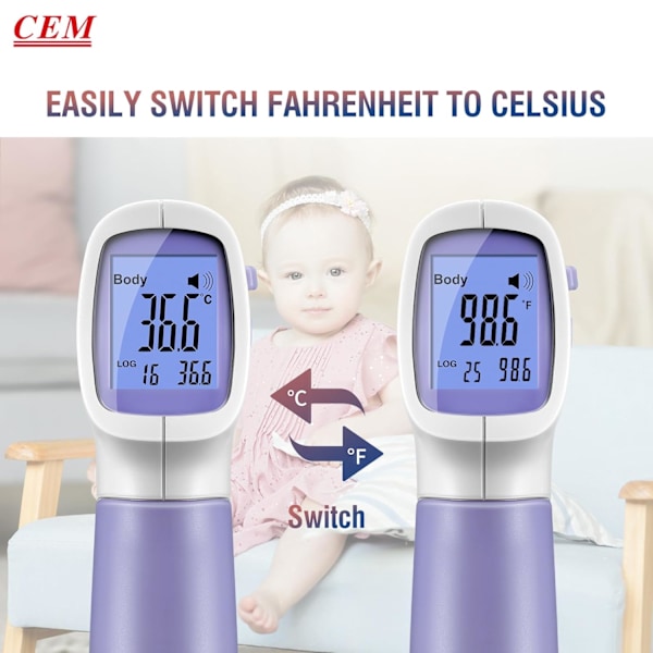 Digitalt termometer til voksne og børn, berøringsfrit pandetermometer til baby, 2 i 1 infrarødt termometer med kropsoverflademodus