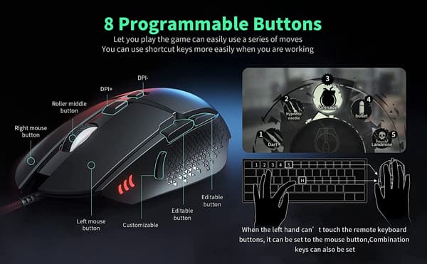 Gamingmus for Pro PC, USB 3.0 Kablet Gamingmus, Ergonomisk