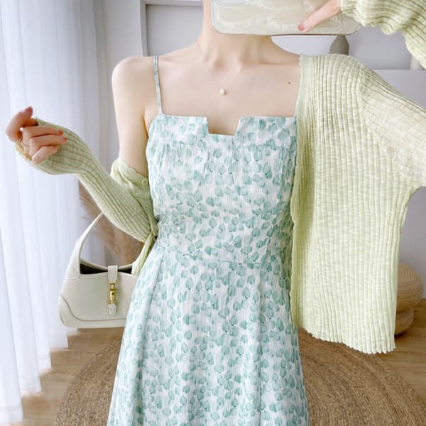eveless Holiday Chiffon Stroptop Kjole Dame Toppe (Grøn L)