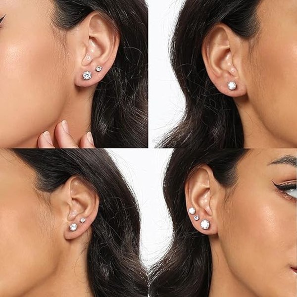 5 Par Ørestikker Sæt 18K Guldbelagt 3-7MM Runde Cubic Zirconia Øreringe Hypoallergeniske Ørestikker til Kvinder