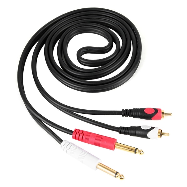 For 2RCA til Double 6.35 Interface Audio Guitar Line Dual Male Jack-kabel