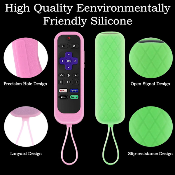2-pack silikonfodral för TCL/Hisense Roku TV | Onn Roku | Roku Express 2021 | Roku Streaming Stick+ fjärrkontroll med snören A