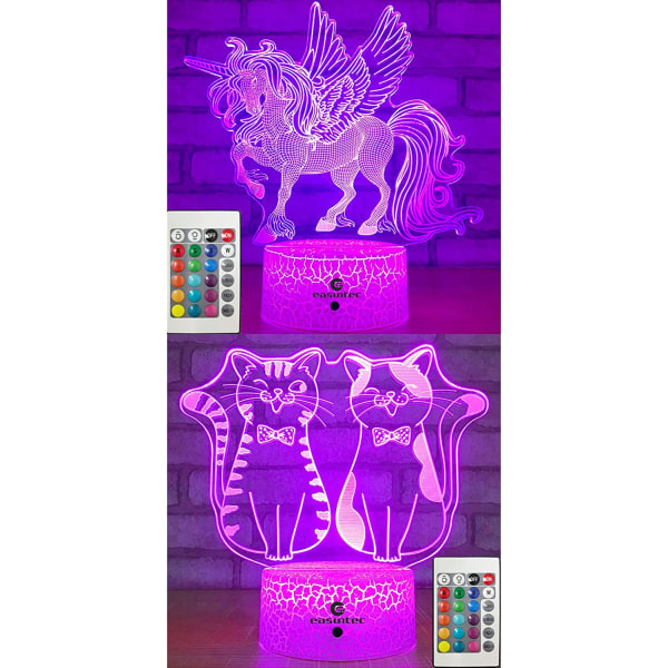 Unicorn + Cat 3D Night Light (2 i 1 paket)