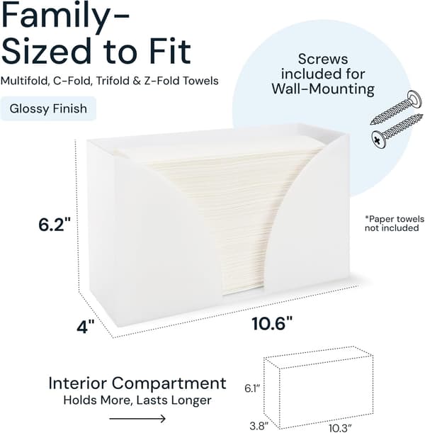 Sort Akryl Bordplade Papirhåndklædeholder - Rektangulær Dispenser & Kleenexboks Cover til C-Fold/Z-Fold/Multifold Servietter (Badeværelse) White