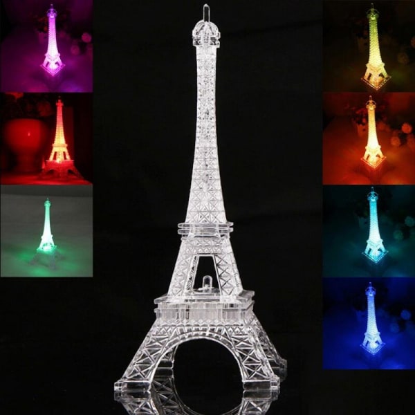 Eiffeltårnet Nattelys Skrivebord Soveværelse Dekoration LED Lampe Farverig Paris Mode Akryl
