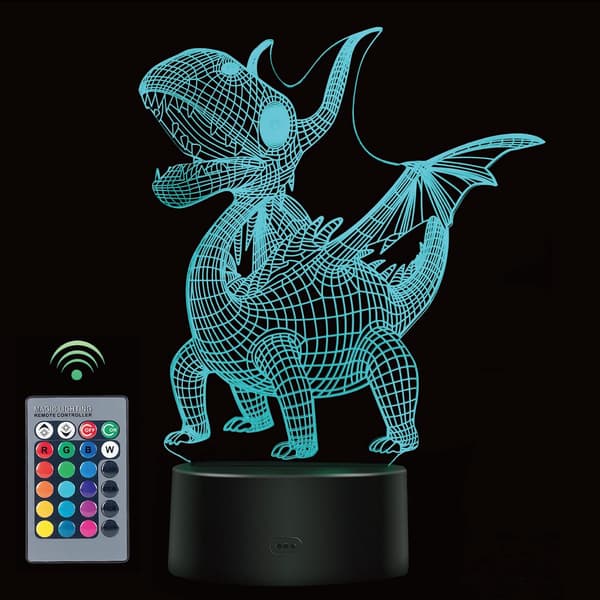 3D Dinosaur Natlampe til Børn - 16 Farver Børn Optisk