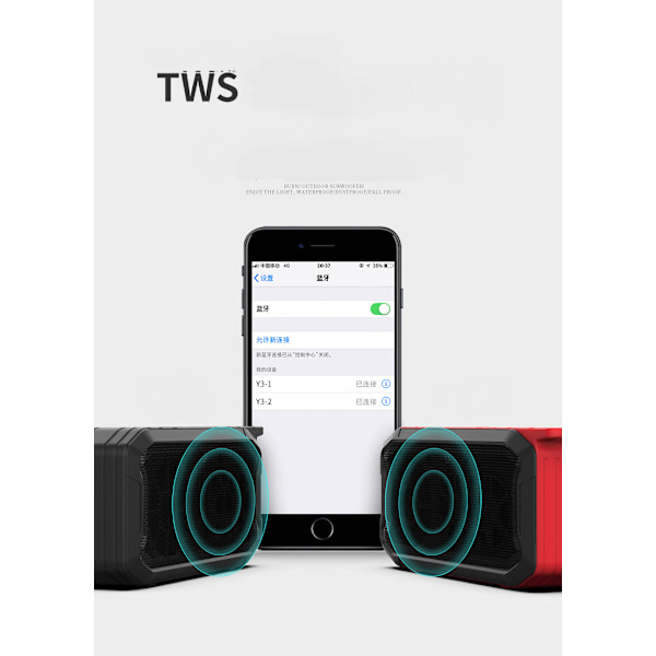 Trådlös Bluetooth Stereo Bärbar Högtalare Stöttålig Ipx7