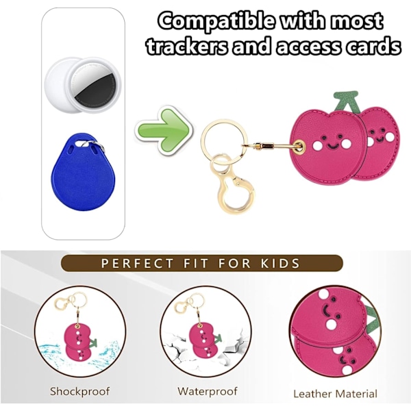 Læder nøglering holder etui kompatibel med Apple AirTag, sød beskyttende Air Tag cover med nøglering, anti-scratch finder GPS tracker etui til Cherry