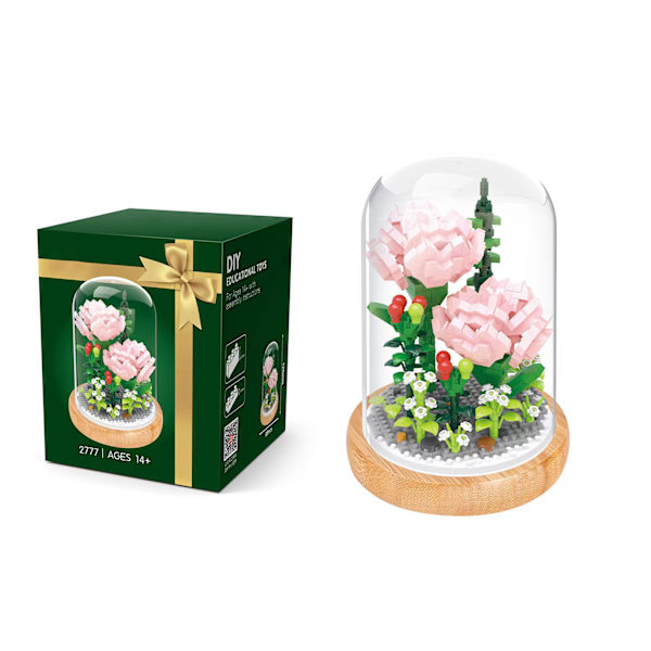 Växtbyggstenar Miniatyr DIY Byggstenar Bukett Krukväxter Prydnader Dekoration Leksaker med Skyddande Överdrag Carnation