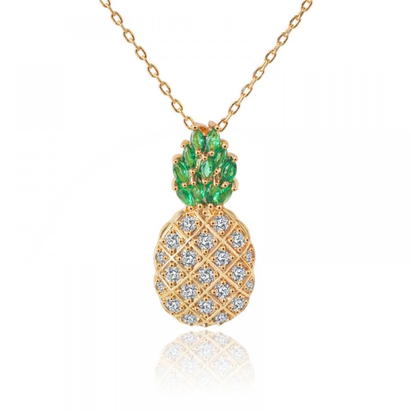 Söt ananas halsband för kvinnor flickor: Guldpläterad Cubi