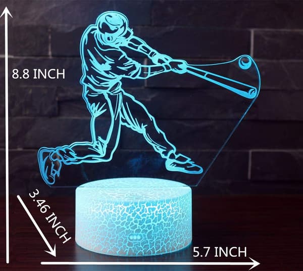 Baseball Nattlys med 7 fargeskiftende - LED 3D Optisk