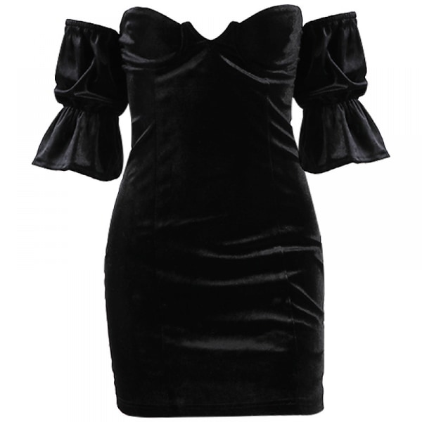 Elegant Off Shoulder Bodycon Festkjole (Sort L)