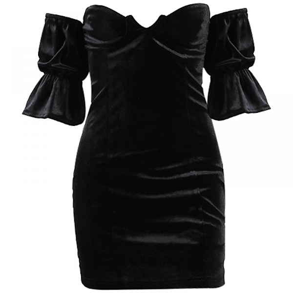 Kjole Elegant Off Shoulder Bodycon Festkjoler(Sort M)