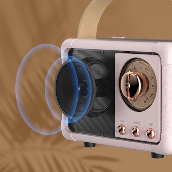 Retro Bluetooth-kaiutin, tehokas subwoofer-efekti, kannettava minikokoinen ulkoilukäyttöön tarkoitettu langaton kaiutin, vaaleanpunainen