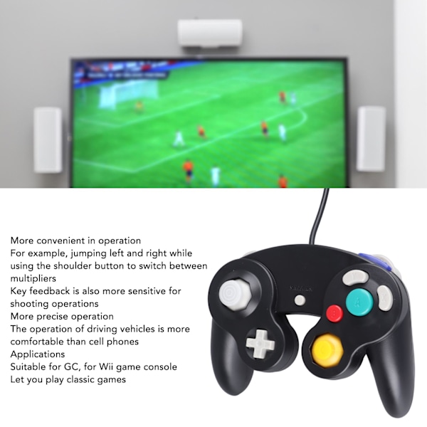 Trådbunden spelkontroll Plug and Play Single Point Vibration Gamepad Joystick för GC för Wii Svart