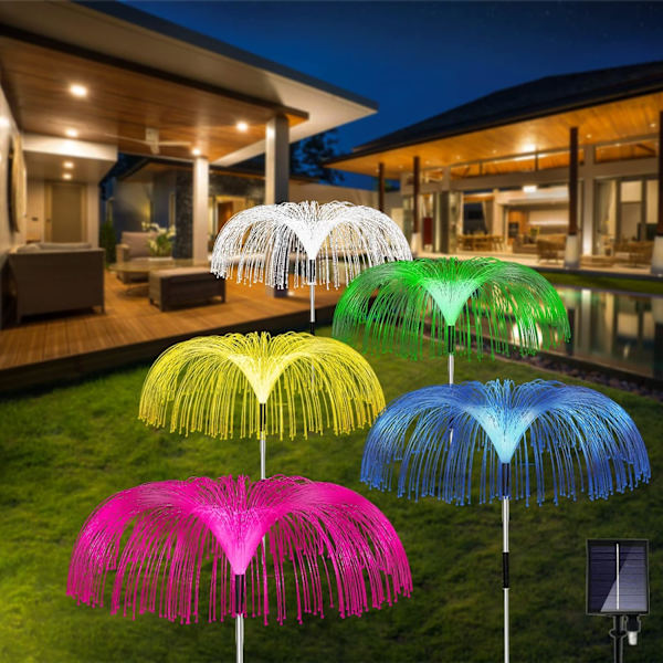 5-pack solcellsblommor trädgårdslampor, 7 färger växlande, utomhus vattentät dekorativ solcellsstake manet ljus för gård uteplats gång Chris 7 Color Changing