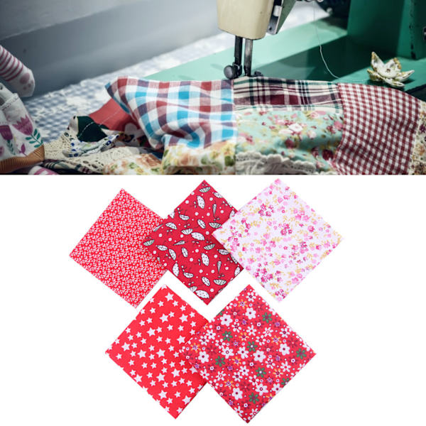 2 Set Bomullstyg Slättväv Trycktyg DIY Sömnad Quiltning PatchWork 5 Färger 50x50cm (Röd)
