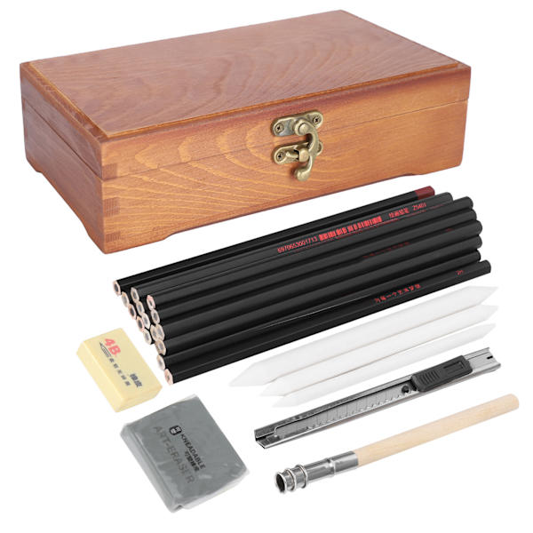 Skiss Pensel Set Konst Ritning Kit Kol Eraser Penna Box Förlängningsverktyg Skolmaterial