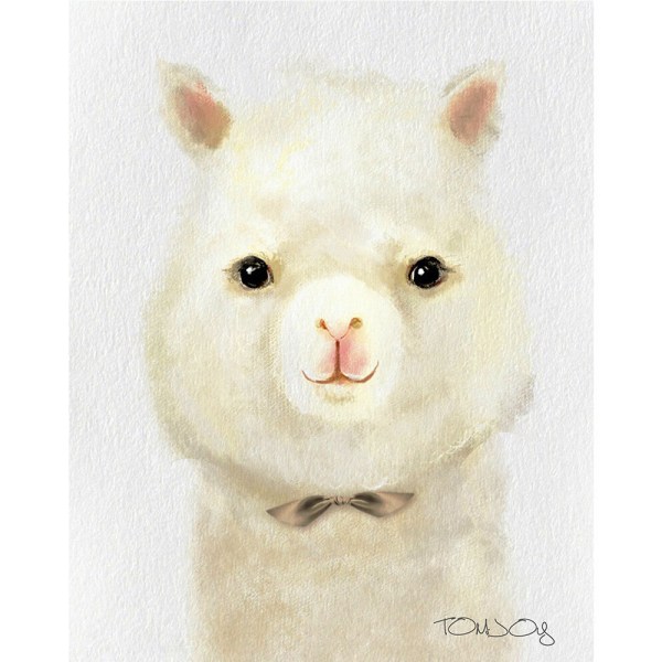 Tecknad alpacka, kanin och gris väggkonst Canvas Print affisch, Simple Cute Waterco