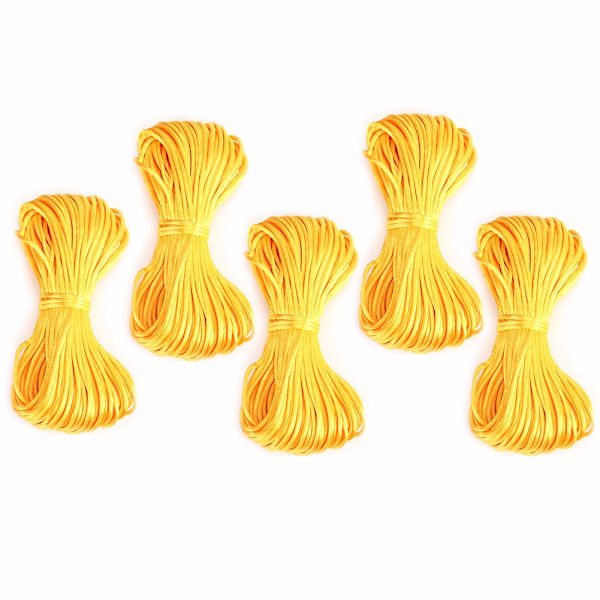 5 stk flettet snor 2mm x 20yard polyester flettet tau for DIY smykkefremstilling (gul)