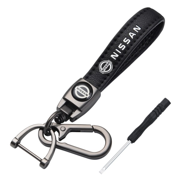 Billogotyp Nyckelring i äkta läder kompatibel med Nissan Nyckelring Lädernyckelring Lämplig för kvinnor och män Nissan Tillbehör