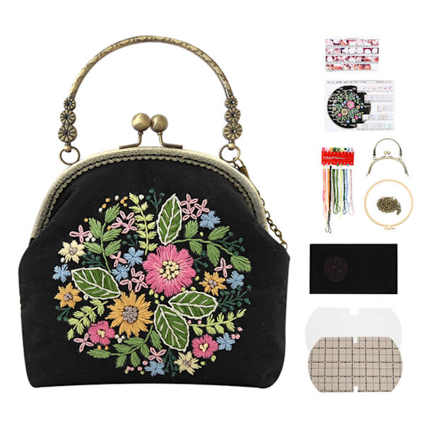 DIY broderi taske blomstermønster bærbar håndtaske krydset taske 16,5 cm (ikke færdig) (Motif de fleur étoile )