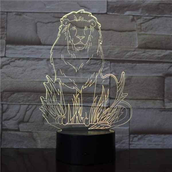 3D Illusion Natlys Lampe Bordlampe 3D Led Løve Model Natlys USB 7 Farver Sort Base Bordlampe Hjem Decor Børn Dreng Fødselsdag Dekorationer