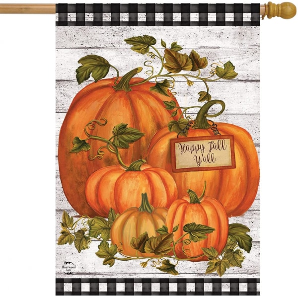 Happy Fall Y'all Pumpkins Primitive House Flag Autumn Checkers 28" x 40"